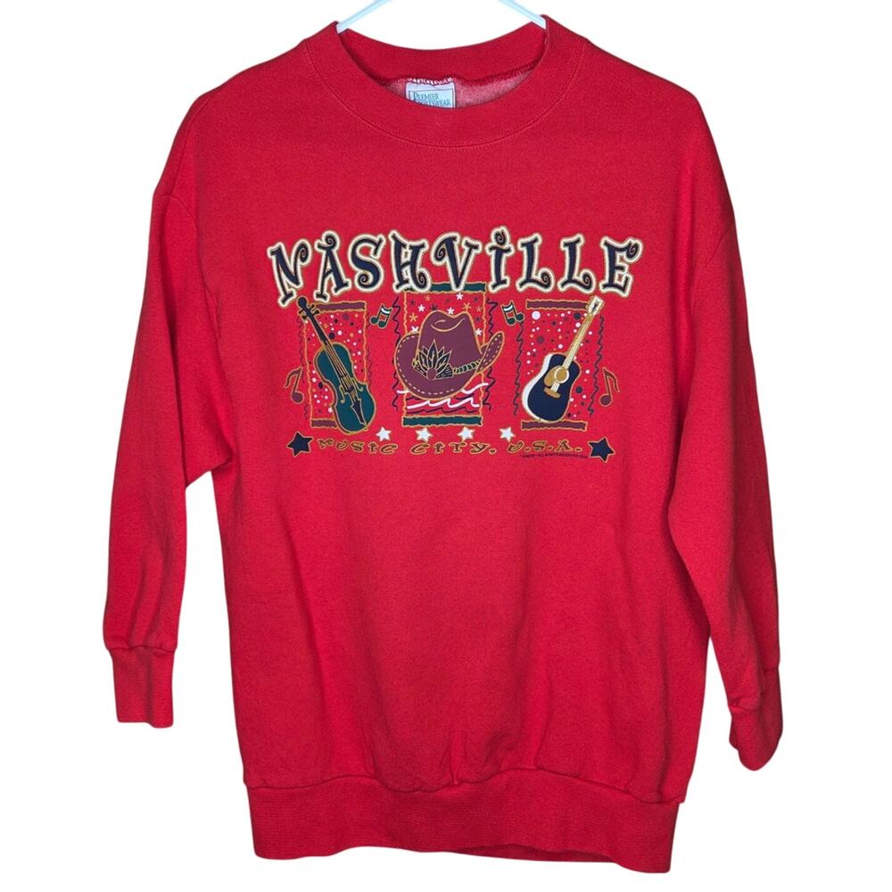 Vintage "Nashville" crew neck red sweatshirt  size medium music cowboy hat